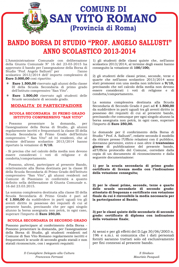 Manifesti Borsa di Studio 2016